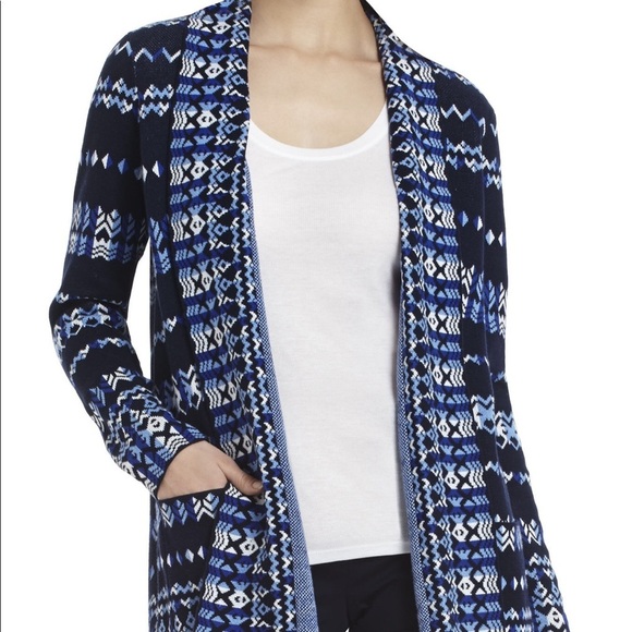 New BCBG Maxazria Amur Tapestry Jacquard sweater cardigan jacket blue large - Picture 1 of 7